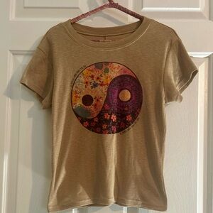 NATURAL LIFE Beige Tee with Floral Yin Yang Design